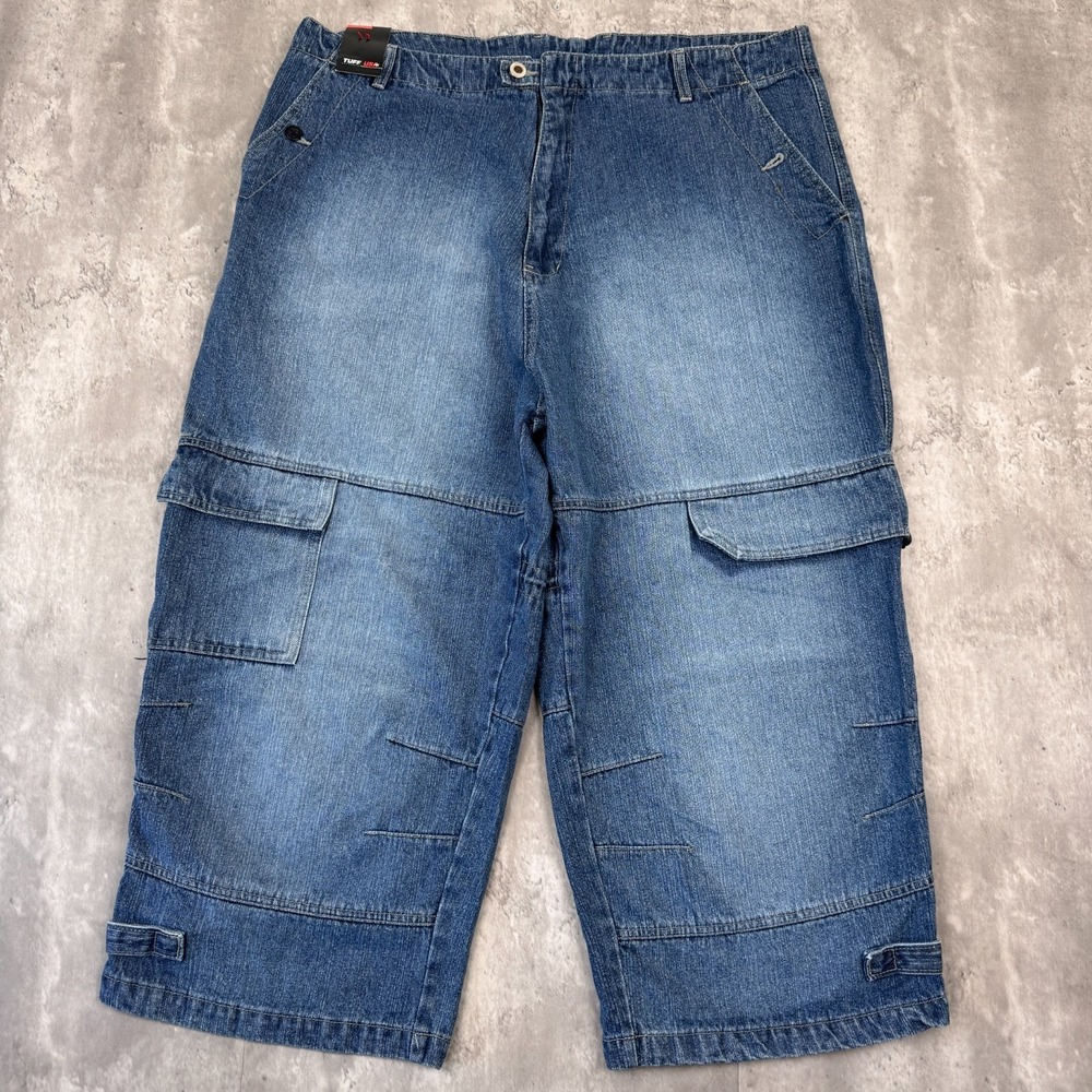 Vintage Tuff Cargo Jean Shorts Mens 42 Denim Baggy Wide Leg Skate Grunge Y2K NWT